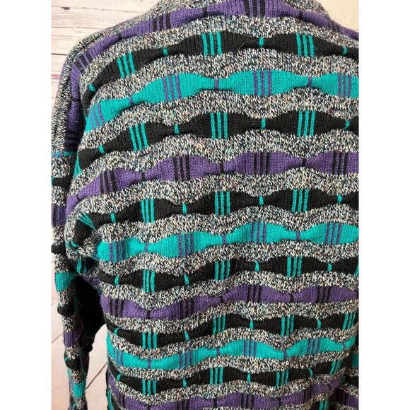 Concrete Mix Sweater‎ Pullover Large 3D Chunky Knit Striped Vintage 80s Textured - Picture 6 of 9